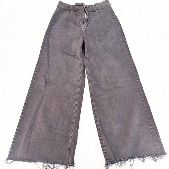OAT Wide Flared Black Raw Hem Denim Jeans Size 8 / 29 - Picture 2 of 9
